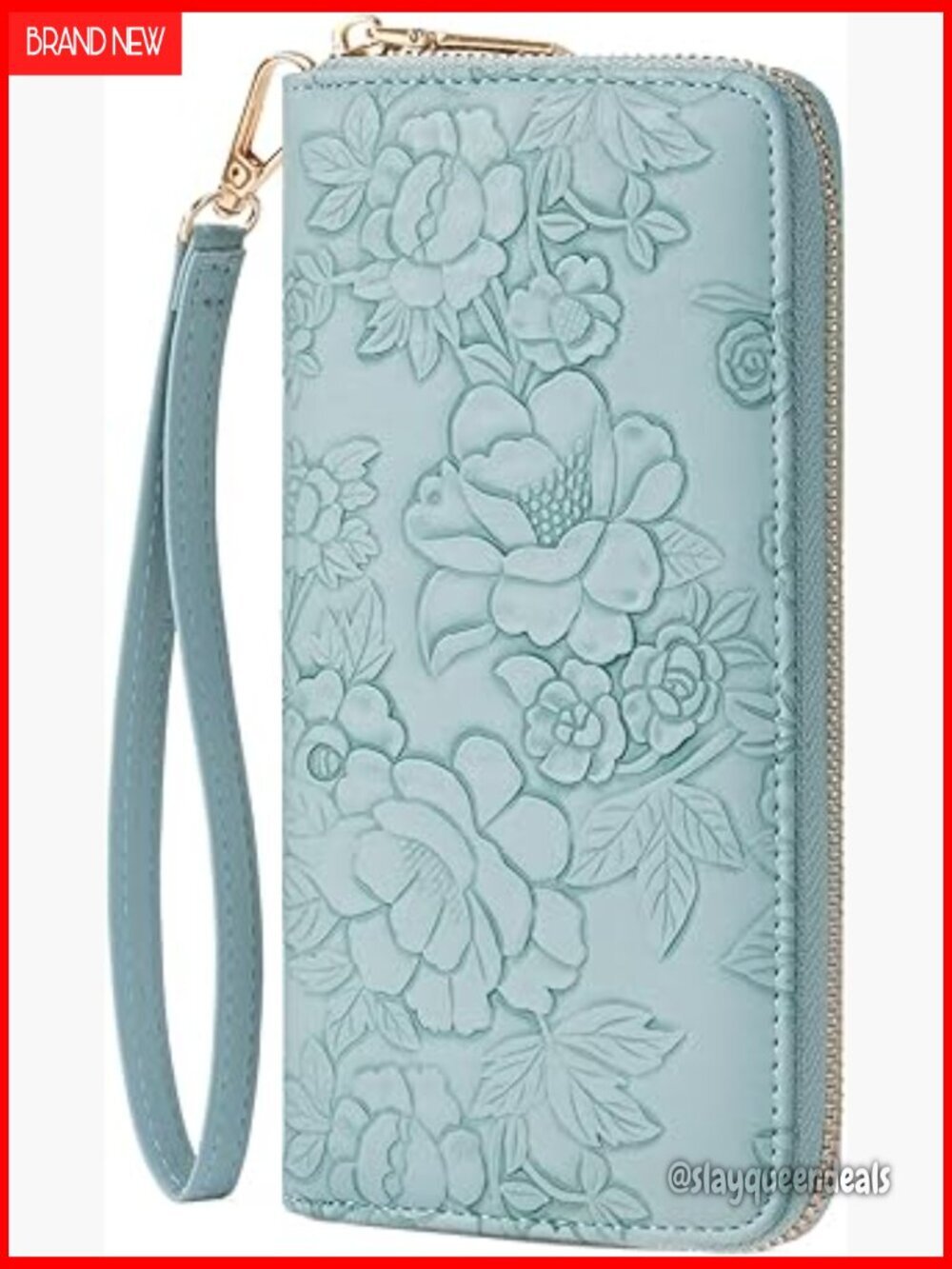 Large Capacity RFID Blocking Leather Wristlet Wallet with Detachable Strap